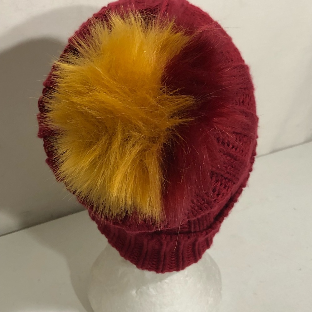 Free Press Ribbed Cuff Faux Fur PomPom Beanie - Picture 2 of 3